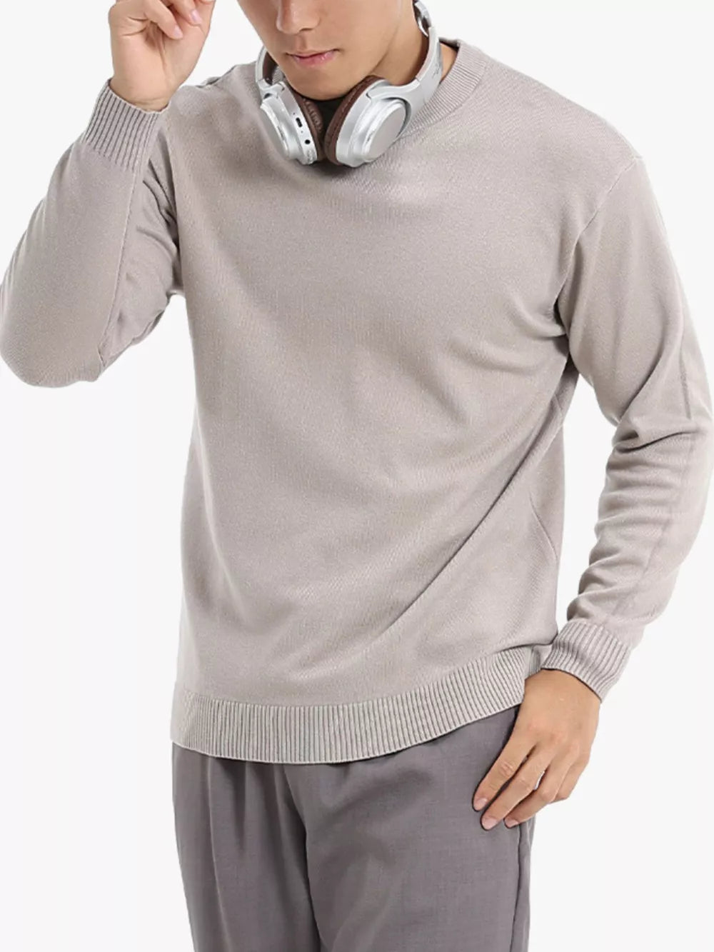 Suéter básico de cuello redondo para hombre